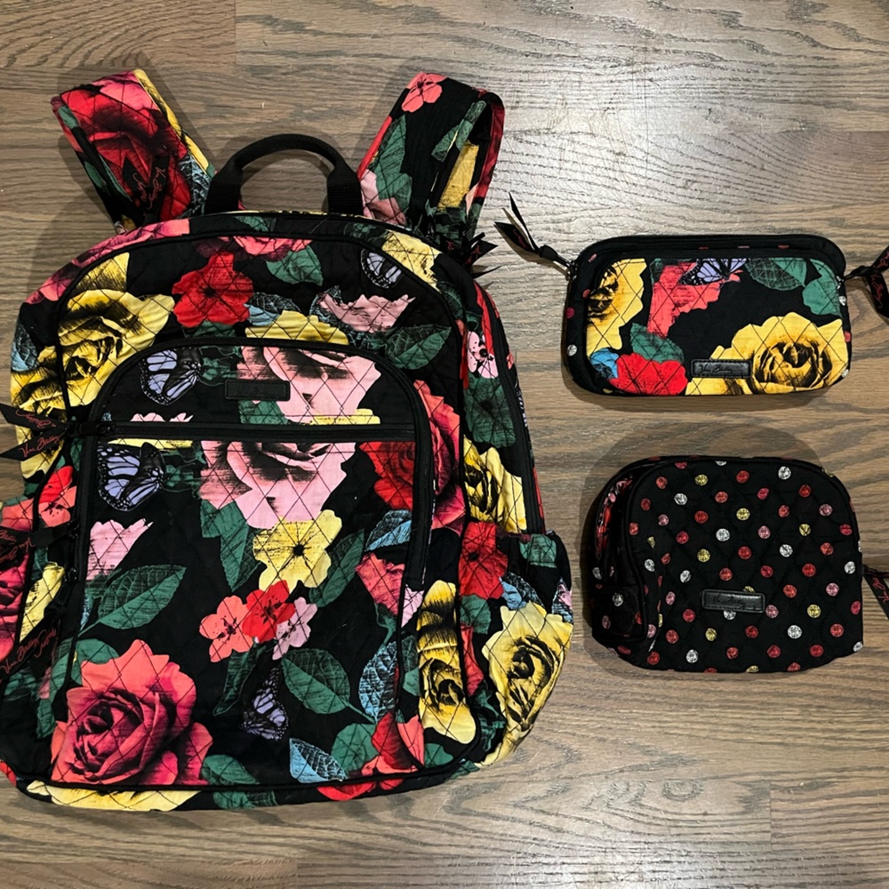 Vera Bradley Havana Rose backpack, pencil pouch, cosmetic bag